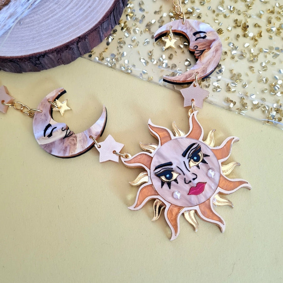 Sun Moon And Stars Statement Charm Necklace by Cherryloco Jewellery