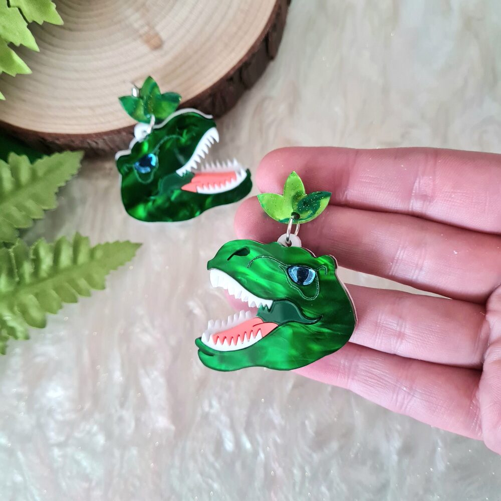 T Rex Dinosaur Dangle Earrings by Cherryloco Jewellery 1
