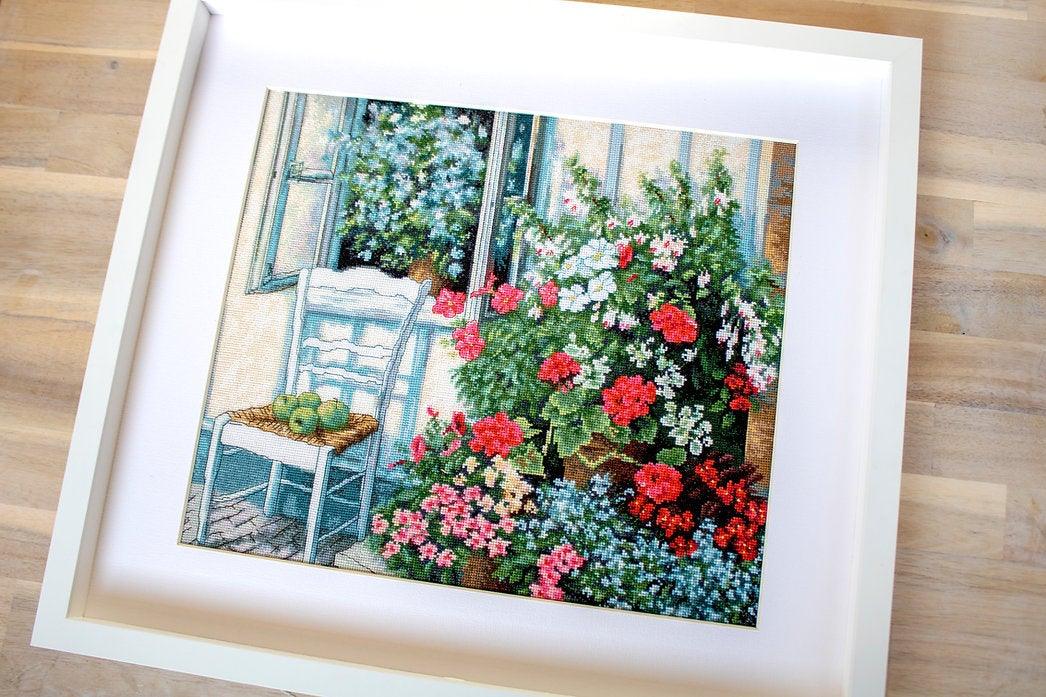 Terrace with Flowers BU4017L Counted Cross-Stitch Kit