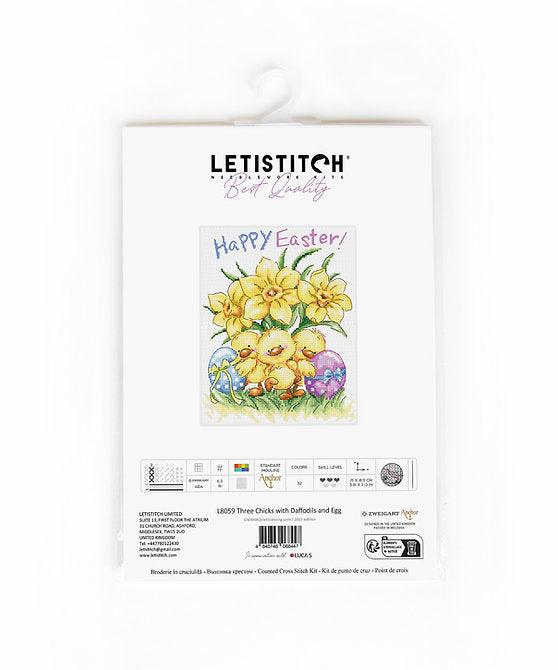 Three Chicks with Daffodils and Egg L8059 Counted Cross Stitch Kit