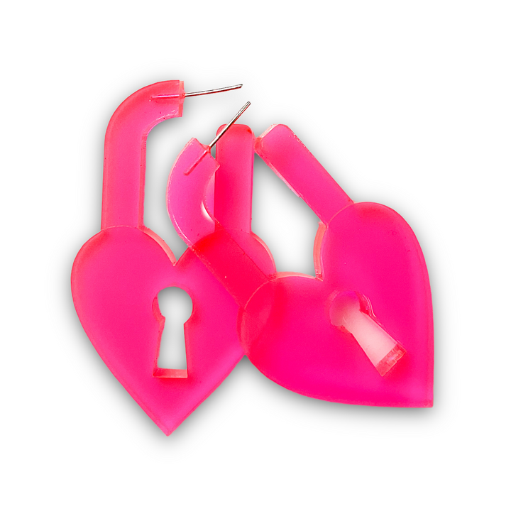 Chunky Locky In Love Earrings - Clear Pink