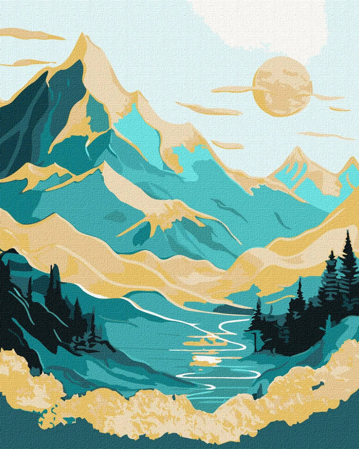 Painting by Numbers kit Sunrise in the mountains with extra metallic paints  KHO5105