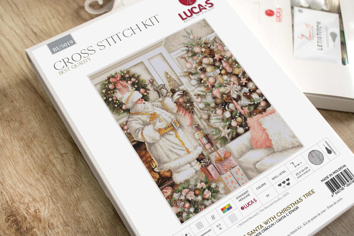 White Santa With Christmas Tree BU5019L Counted Cross-Stitch Kit