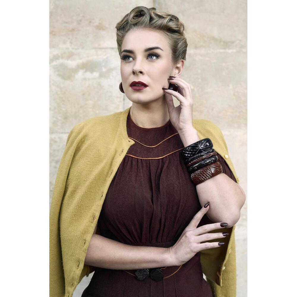 Wide Black Heavy Carve Fakelite Medium Bangle by Splendette 3