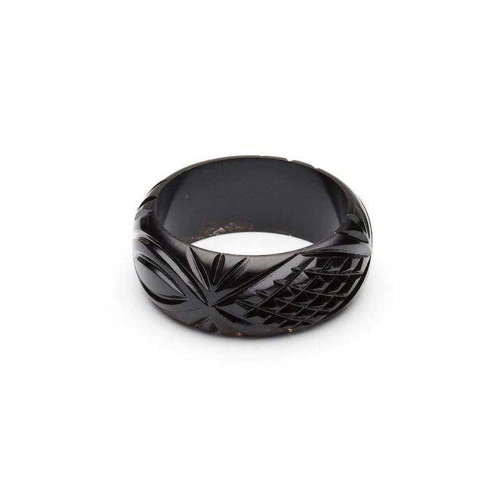 Wide Black Heavy Carve Fakelite Medium Bangle by Splendette