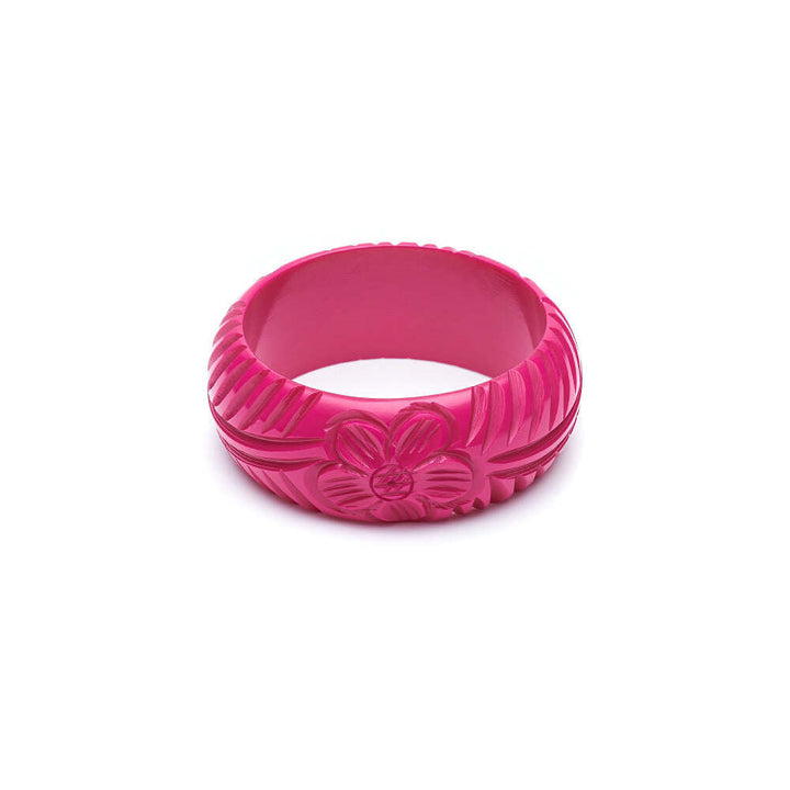 Wide Iris Pink Heavy Carve Fakelite Medium Bangle by Splendette