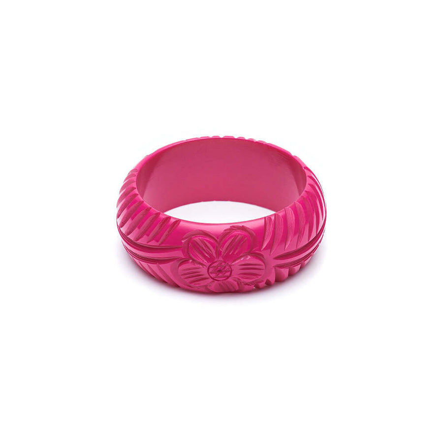 Wide Iris Pink Heavy Carve Fakelite Medium Bangle by Splendette