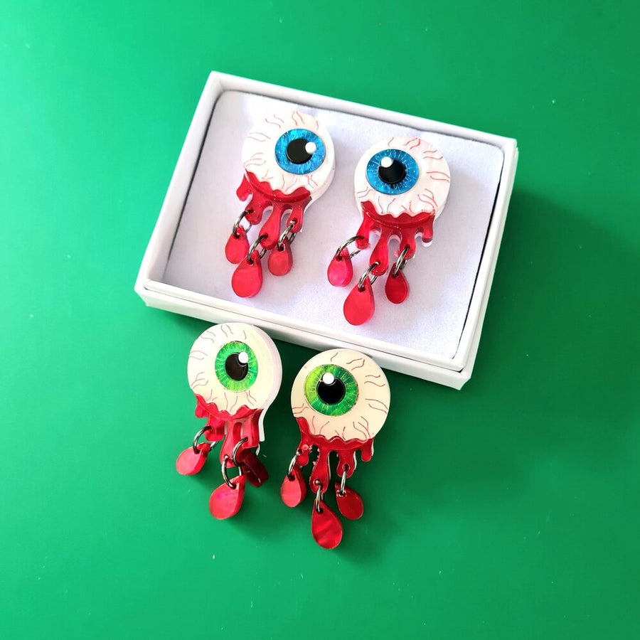 Zombie Halloween Eyeball Stud Statement Earrings by Cherryloco Jewellery