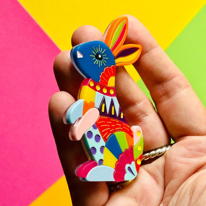 Mexican Folk Art Collection - Acrylic Brooch with Alebrije Rabbit by Makokot Design