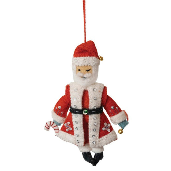Handmade Wool Felt Santa Ornament w/ Embroidery & Sequins, Multi Color by Creative Co-Op