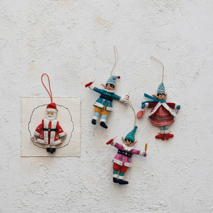 Handmade Wool Felt Santa Ornament w/ Embroidery & Sequins, Multi Color by Creative Co-Op