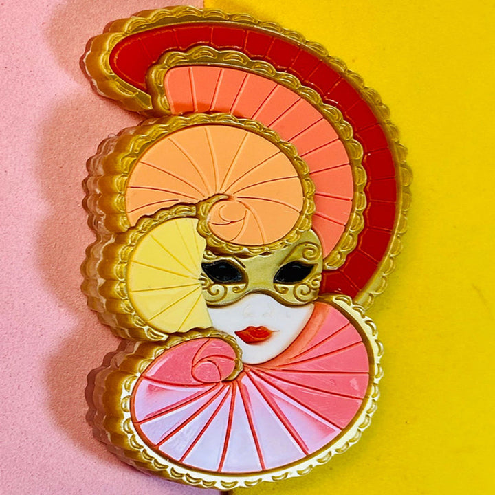 Italian Tradition Collection - Venetian Mask - Colombina Acrylic Brooch by Makokot Design