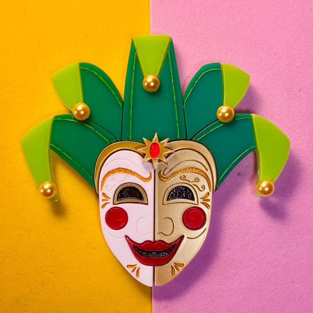 Italian Tradition Collection - Venetian Mask - Jester Acrylic Brooch by Makokot Design