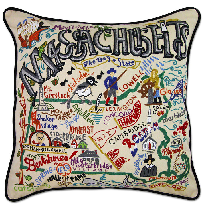 Massachusetts Hand-Embroidered Pillow