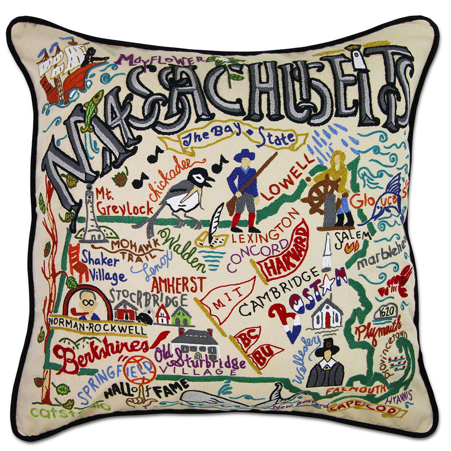 Massachusetts Hand-Embroidered Pillow