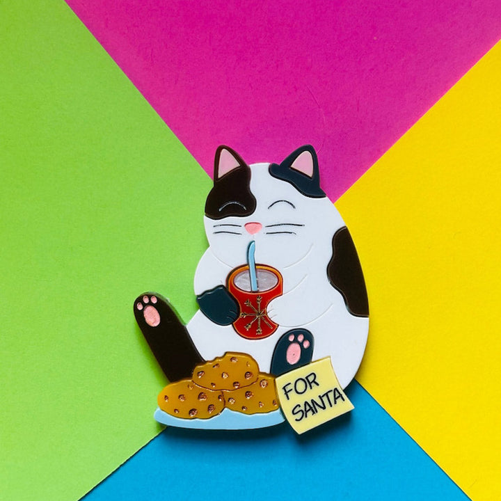 Meowy Christmas Collection - "No Cookies for Santa This Year" Acrylic Brooch by Makokot Design