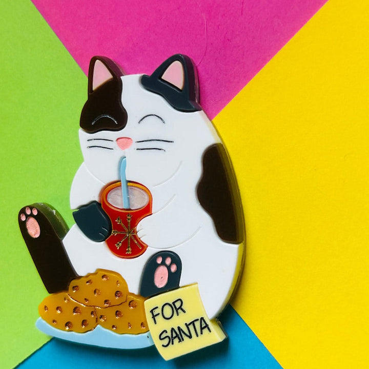 Meowy Christmas Collection - "No Cookies for Santa This Year" Acrylic Brooch by Makokot Design