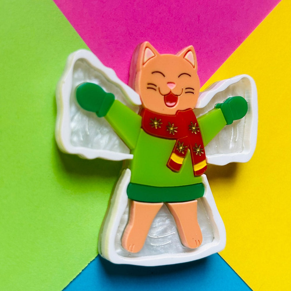 Meowy Christmas Collection - "Snow Angel Ginger Cat" Acrylic Brooch by Makokot Design