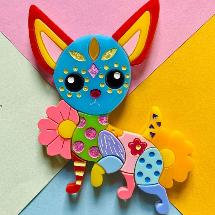 Mexican Folk Art Collection - Alebrije Chihuahua Acrylic Brooch by Makokot Design