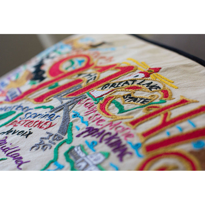 Michigan Hand-Embroidered Pillow