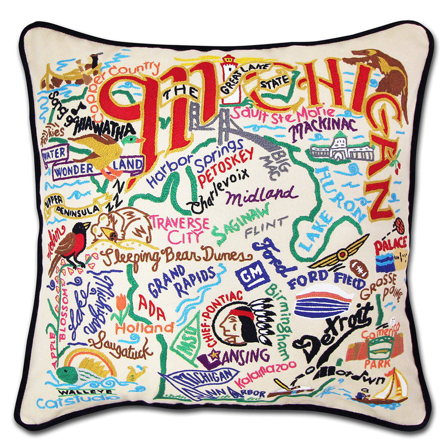 Michigan Hand-Embroidered Pillow