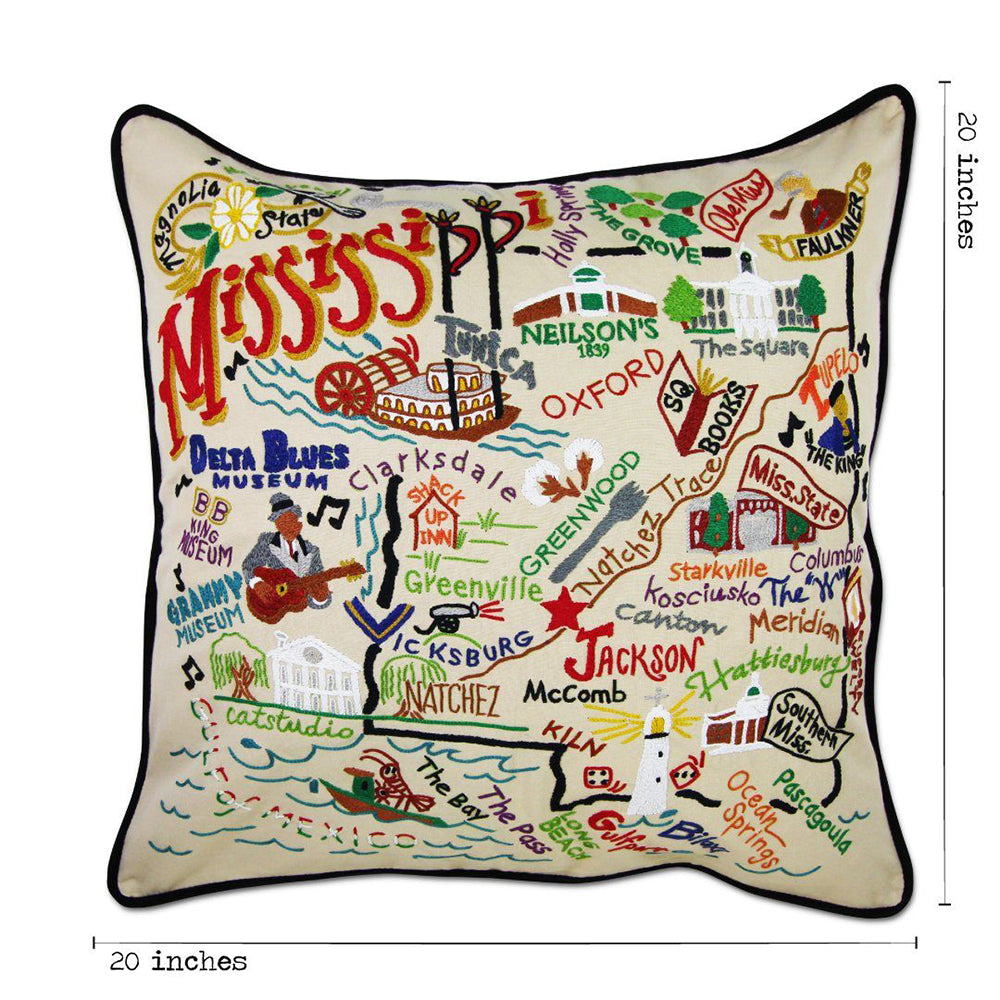 Mississippi Hand-Embroidered Pillow