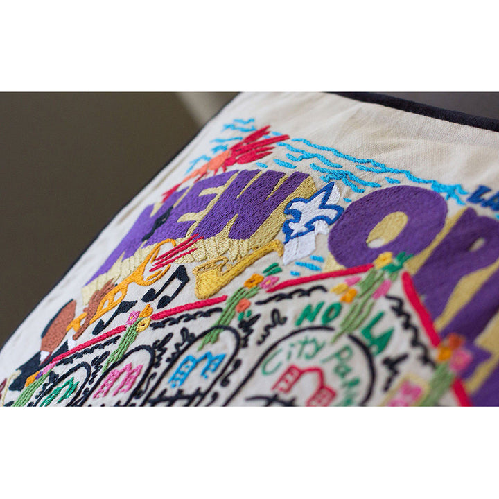 New Orleans Hand-Embroidered Pillow
