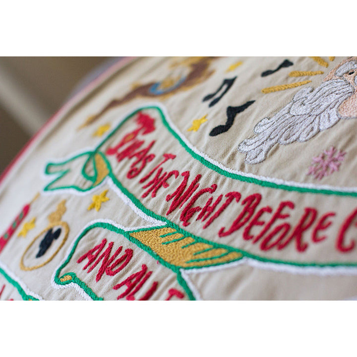 Night Before Christmas Hand-Embroidered Pillow