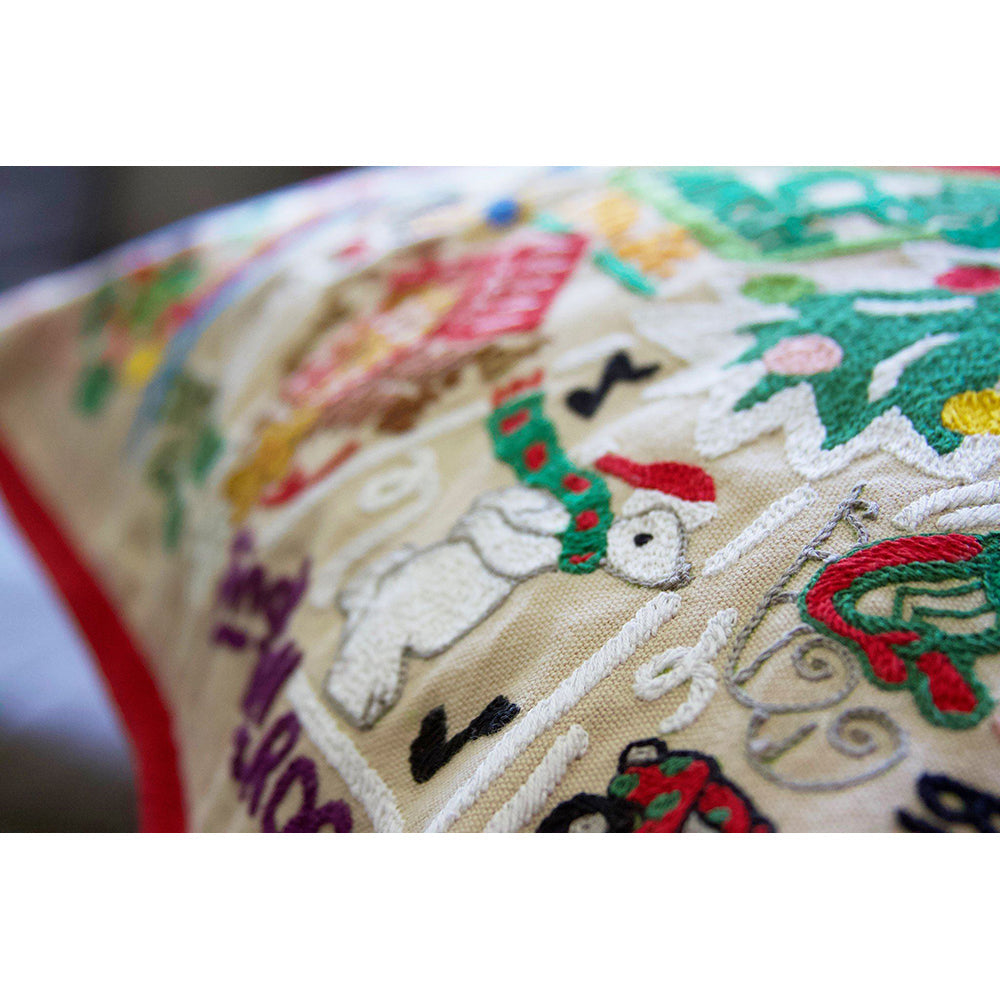 North Pole City Hand-Embroidered Pillow by Cat Studio