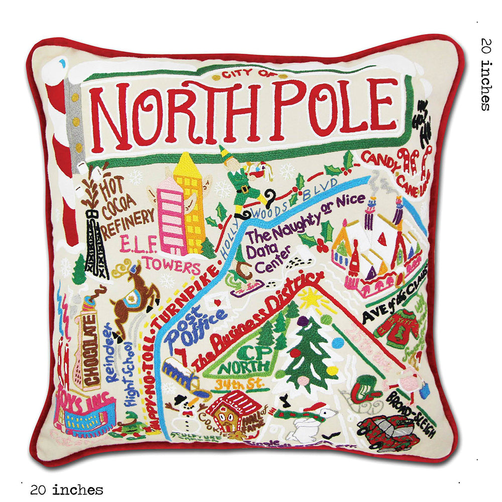 North Pole City Hand-Embroidered Pillow by Cat Studio