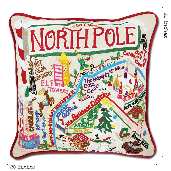 North Pole City Hand-Embroidered Pillow by Cat Studio