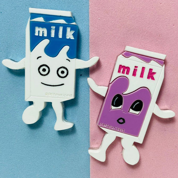 Nostalgic Moment: Coffee & TV Milk Carton Acrylic Brooch by Makokot Design