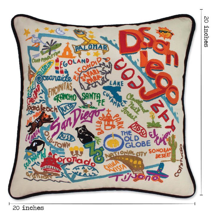 San Diego, CA Hand-Embroidered Pillow