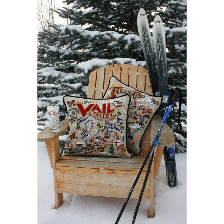 Ski Telluride Hand-Embroidered Pillow