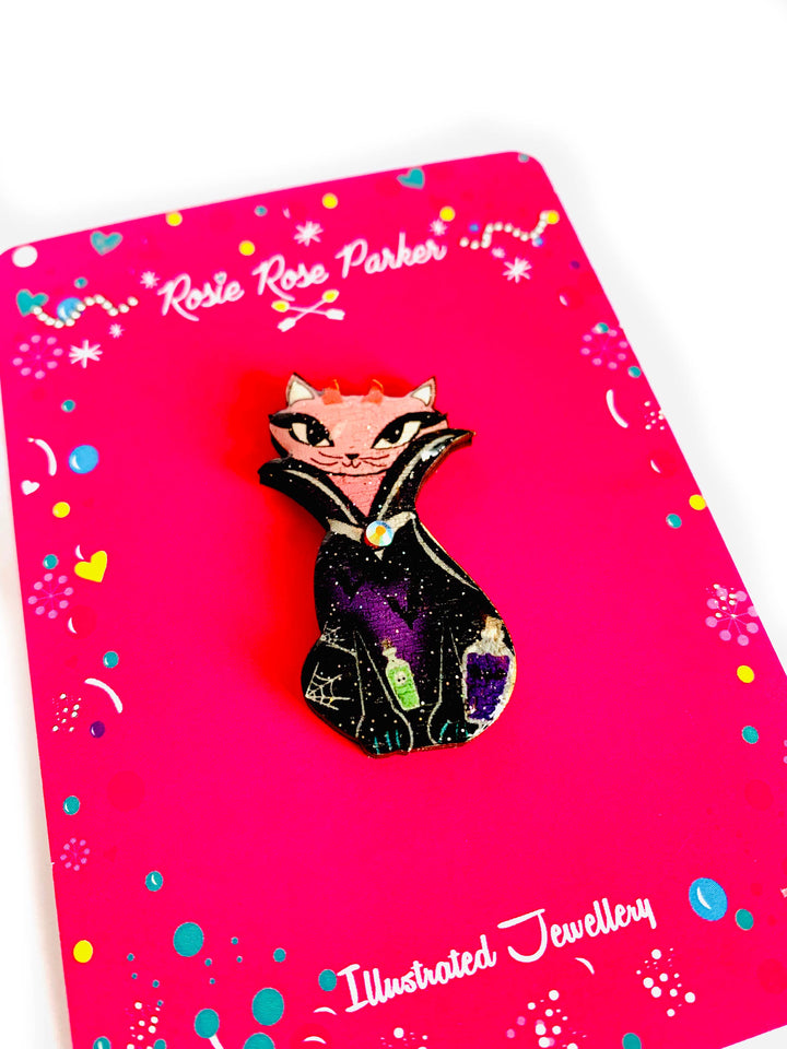 Retro Vampire Cat Pin by Rosie Rose Parker