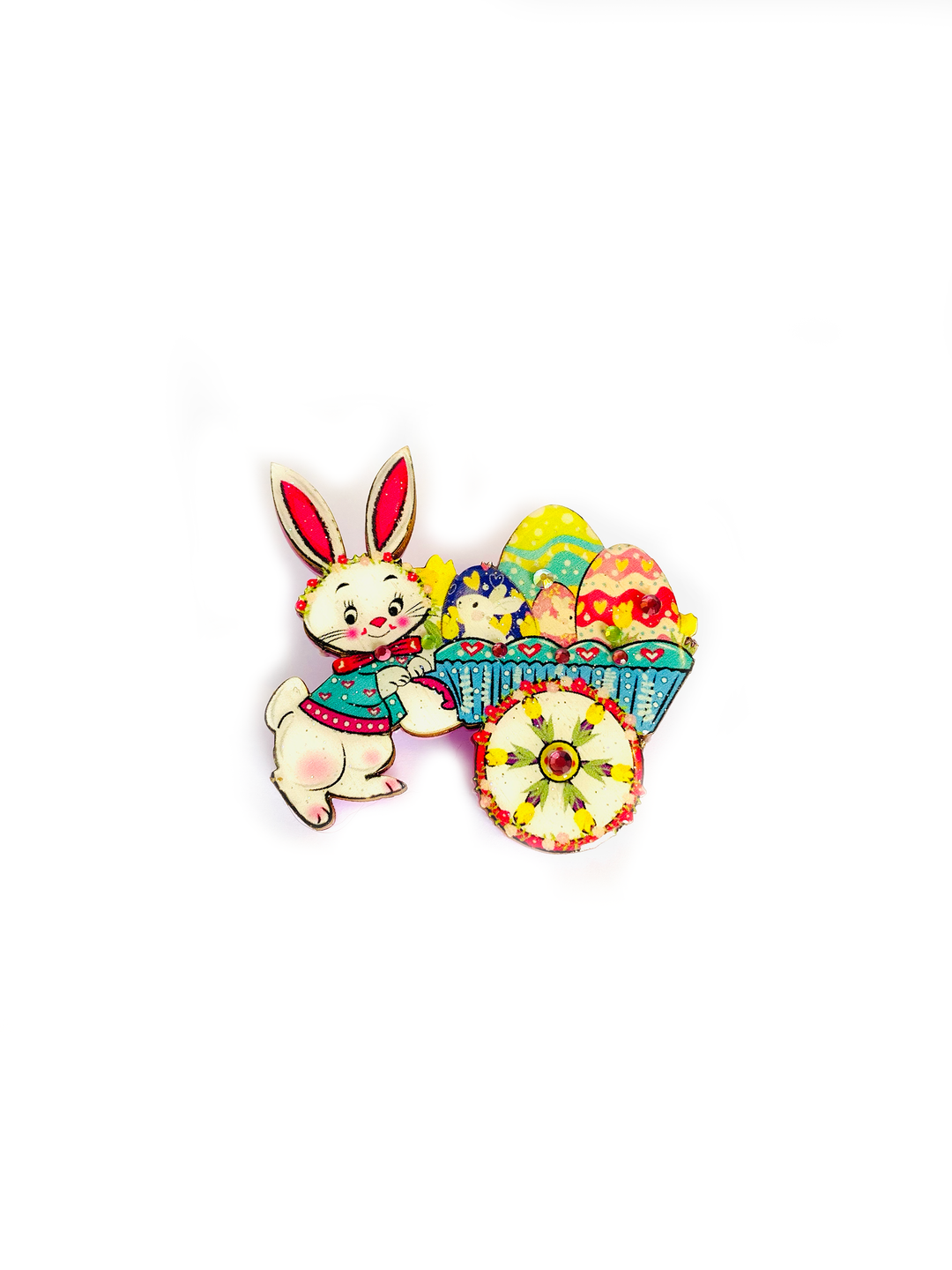 Benny Bunny and his Easter Egg Cart Brooch by Rosie Rose Parker