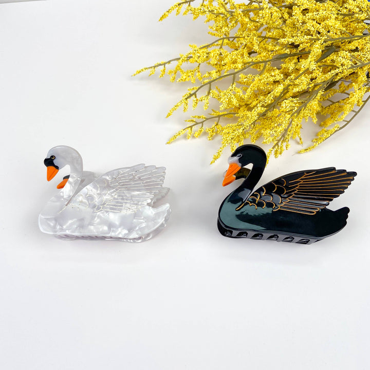 Acetate Black and White Swan Hair Claw Clip