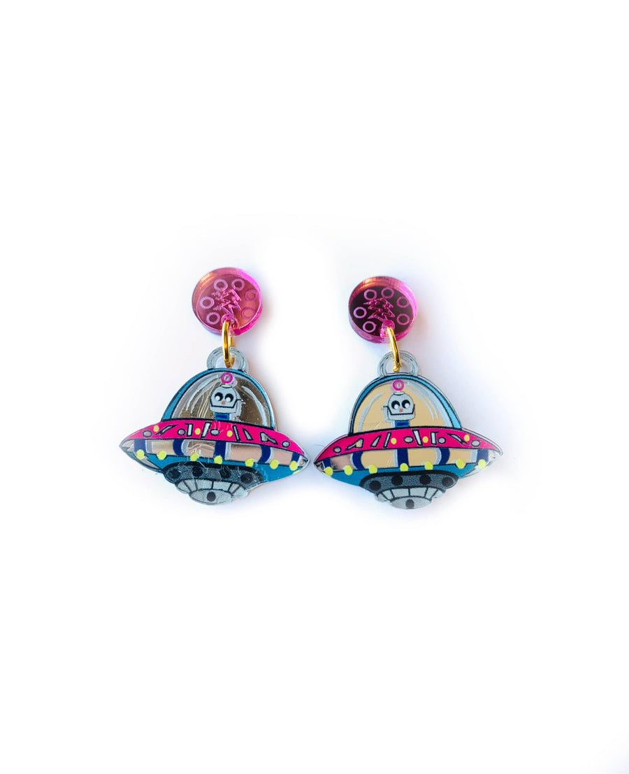 UFO Alien Spaceship Dangle Earrings by Rosie Rose Parker