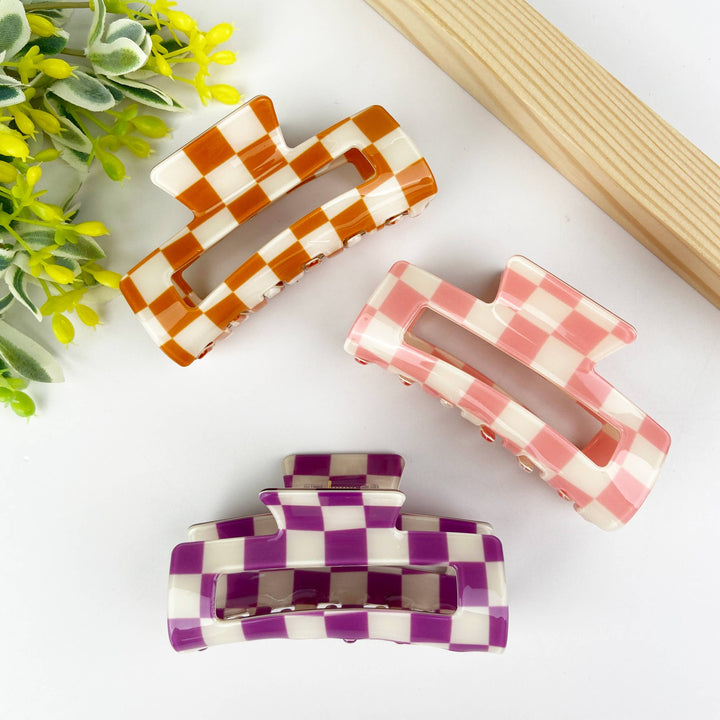 Checkerboard retro hair claw clip