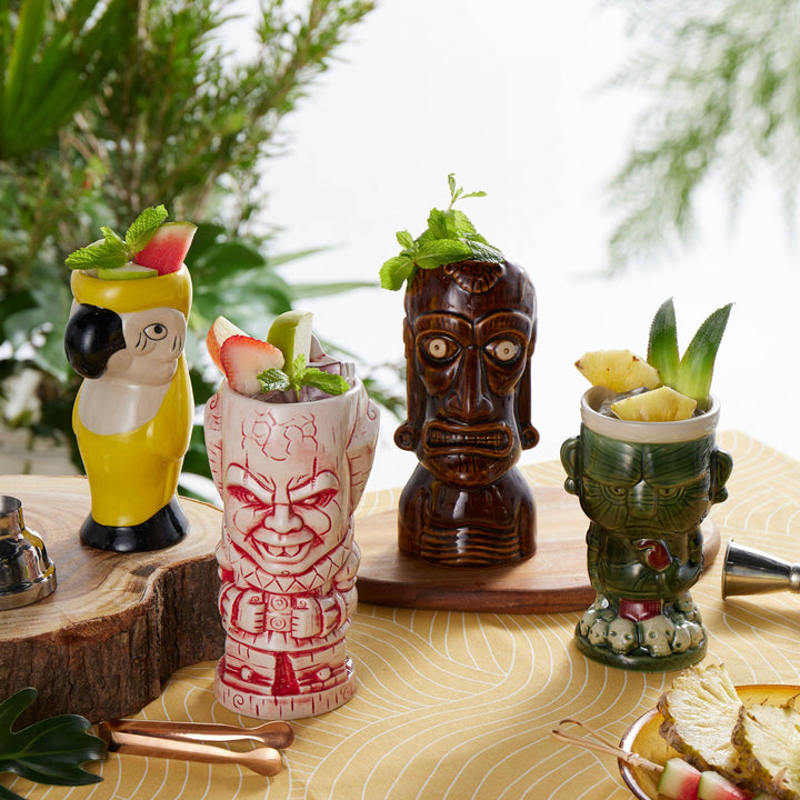 Ceramic Hawaiian Luau Tiki Mug Set of 4