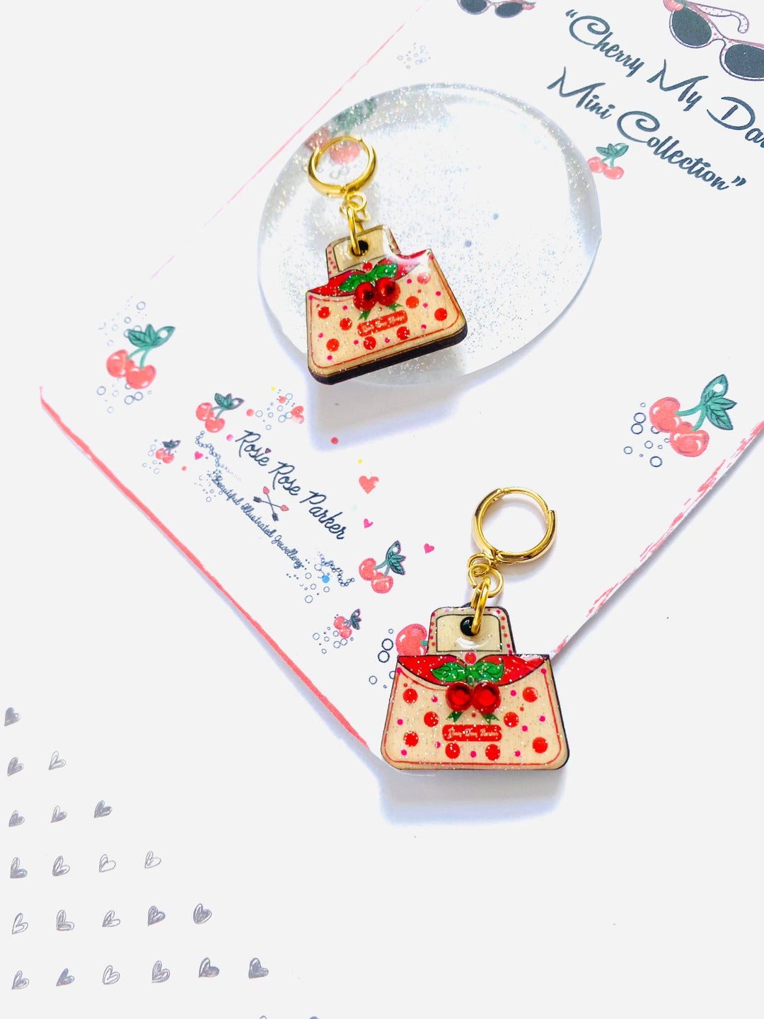Retro Cherry Handbag Earrings by Rosie Rose Parker