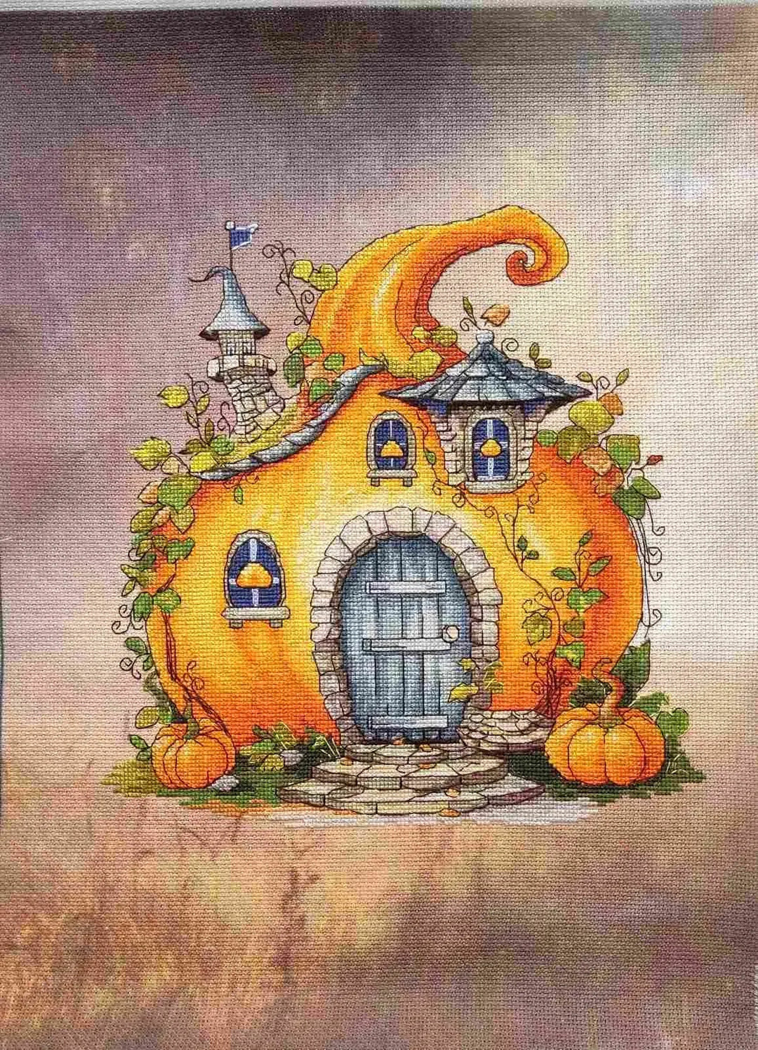 Misty Morning Designer Printed AIDA Fabric. Canvas for embroidery with an applied background  KF-1055A