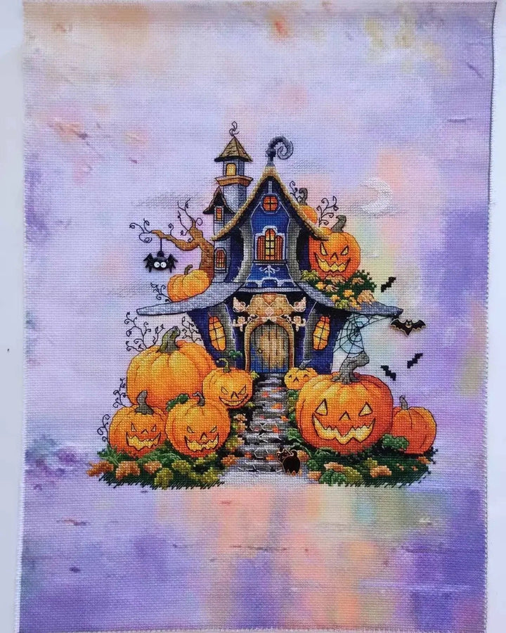 Moonlit Lake Designer Printed AIDA Fabric. Canvas for embroidery with an applied background  KF-1068A