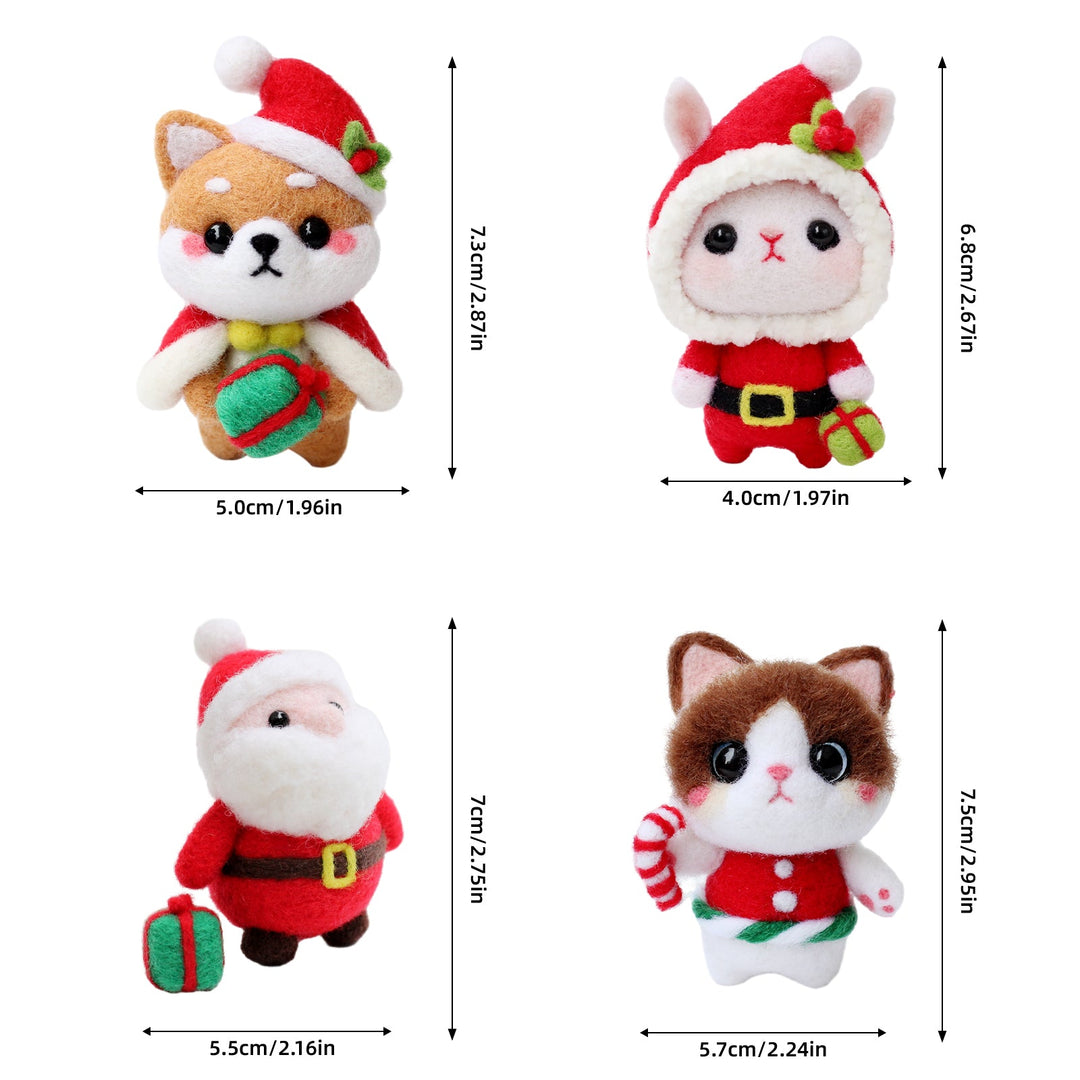 Christmas Bunny, Shiba Inu, Cat and Santa Needle Felting Kit. Wizardi DIY Wool Craft Kit F07N8-Z-06