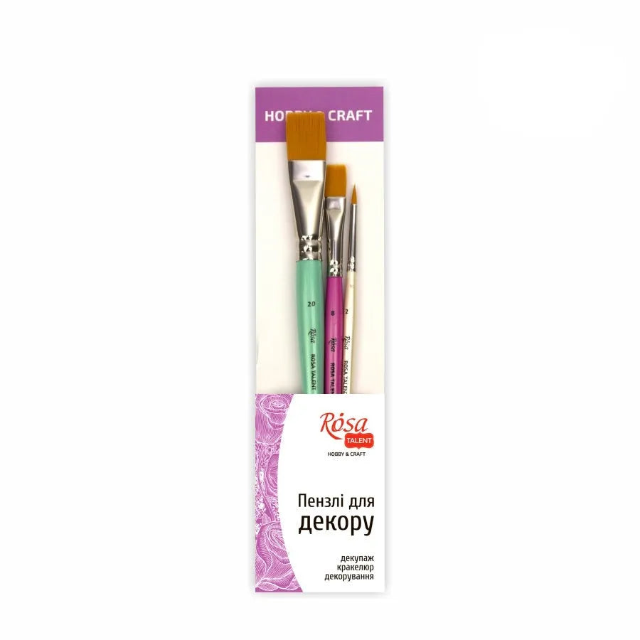 Rosa Studio Paint Brush Set N2 - FOR DECOR synthetic round and flat. 3 pieces (N2,8,20).