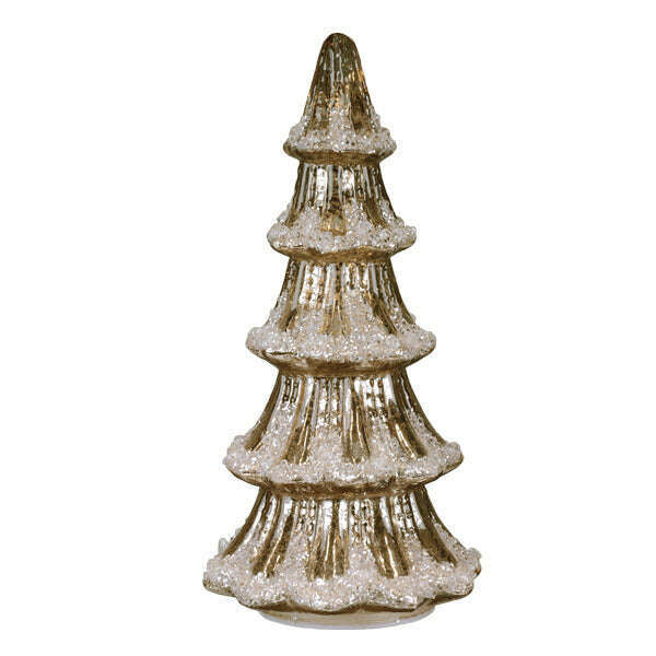Old World Christmas 12 Inch Lit Gold Mercury Glass Tabletop Tree