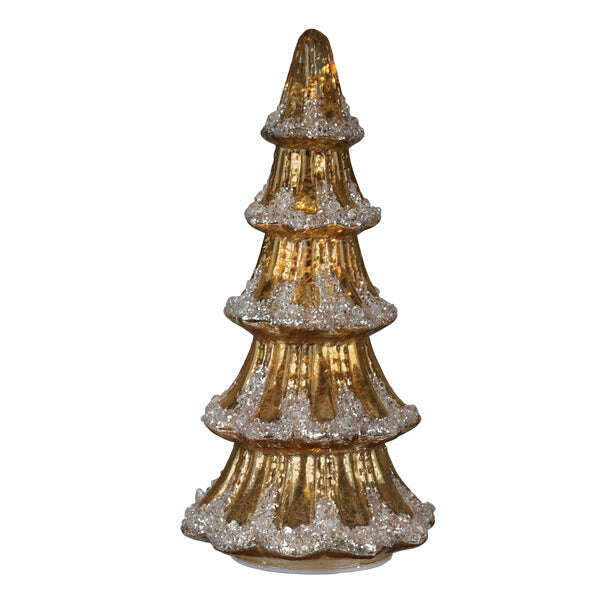 Old World Christmas 12 Inch Lit Gold Mercury Glass Tabletop Tree