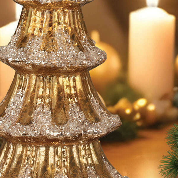 Old World Christmas 12 Inch Lit Gold Mercury Glass Tabletop Tree