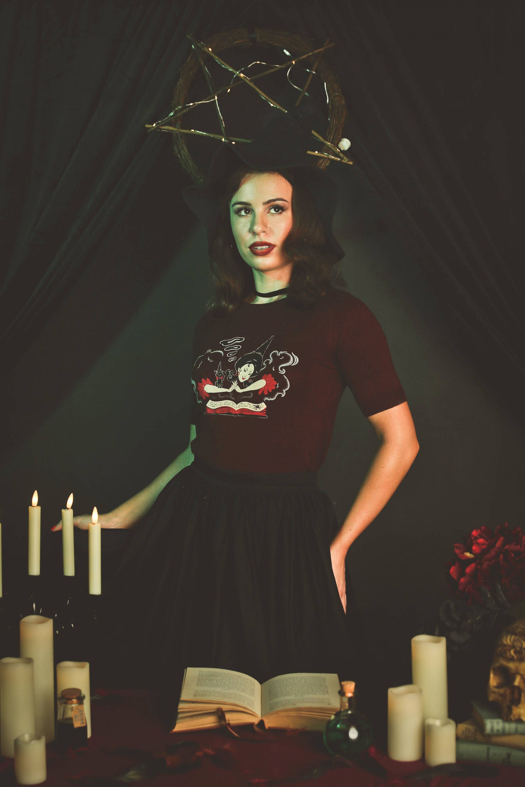 Witch Bible short sleeve Sweater in Burgundy