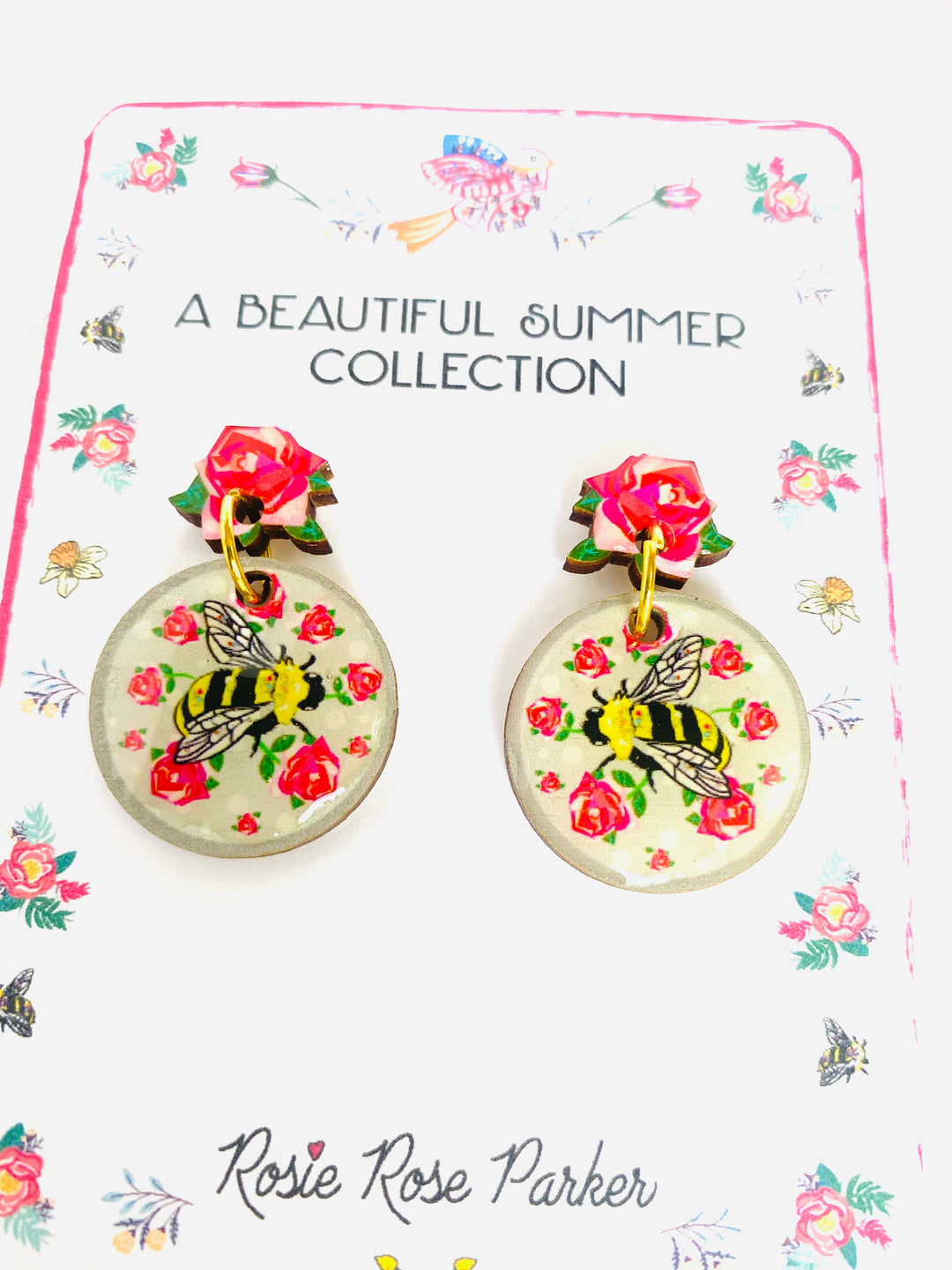 Pretty Bee & Roses Earrings by Rose Rose Parker